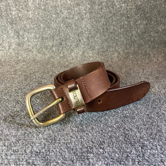 Nautica Brown Leather Belt with Gold Buckle with details - Picture 1 of 9